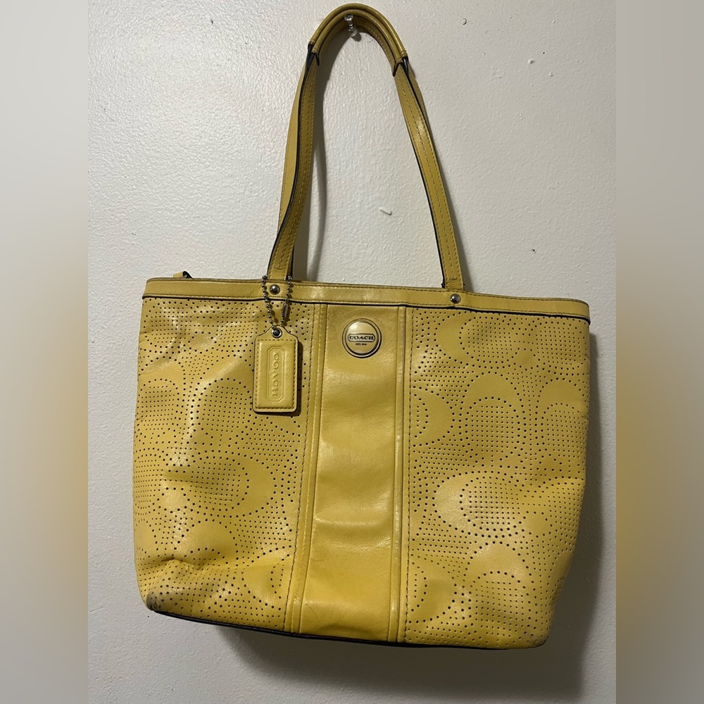 Coach Vibrant Yellow Perforated Leather Tote No. B1382-F21941